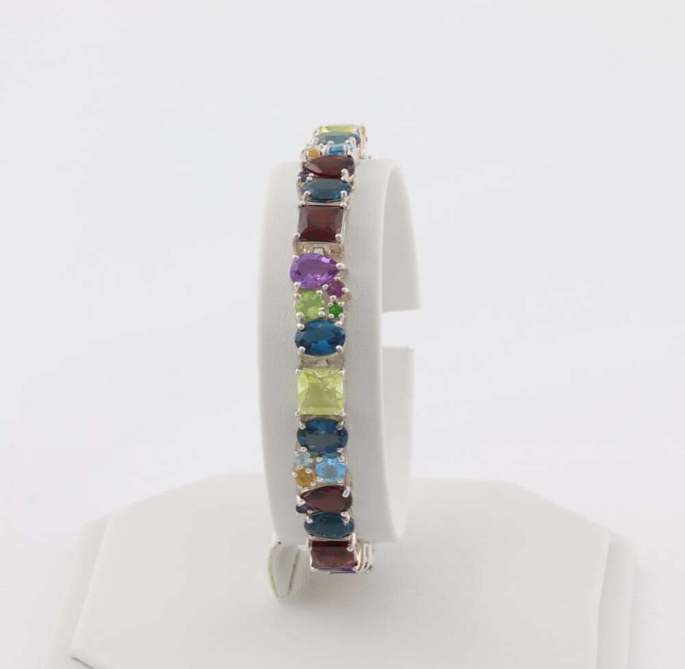 Sterling Silver Natural Multi Gemstone Tennis Bracelet 7 1/8" inch - Picture 2 of 7